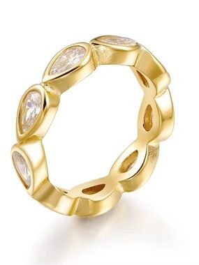 18K Gold Plated Eternity Ring w/ Bezel-Set Zircon Stones, Stainless Steel